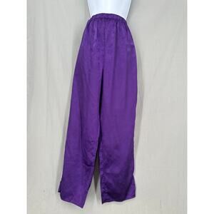 Vintage Lord Taylor Satin Pants Womens Large Purple Flowy Pull On 90s Comfy